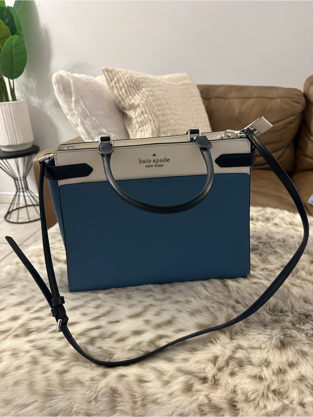 kate spade Two-Tone Blue and Cream Structured Satchel